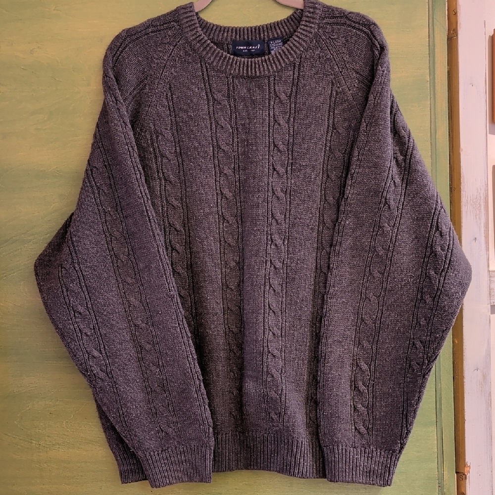 Towncraft Men's Charcoal Cable Knit Crewneck Sweater